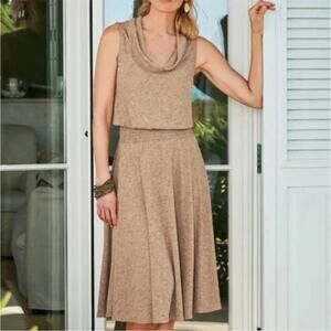 Soft Surroundings NWT Kerry Tan Speckled Cowl Neck Neutral Sleeveless Dress